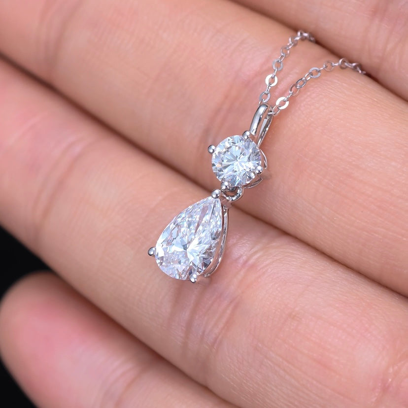 1.483ct Pear Round Lab Diamond Necklace |Diamond PT 950 Necklace, Custom Accept