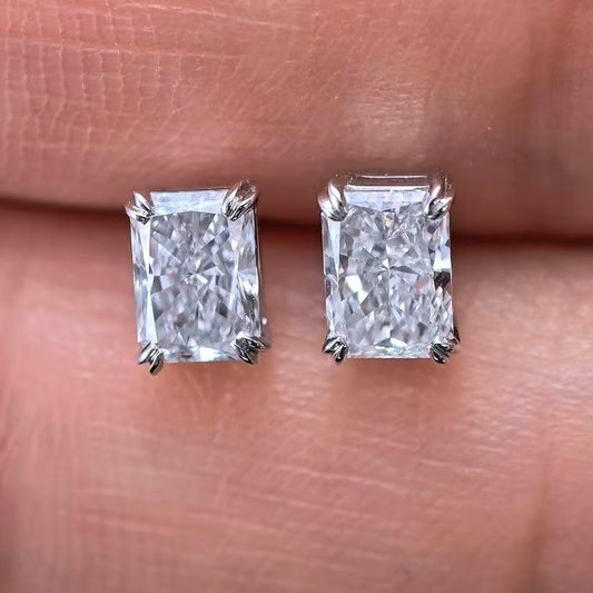 1.029ct Rectangle Lab Diamond Earring|PT-950 Earring, Custom Accept