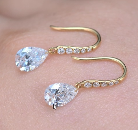 2.221ct Pear Lab Diamond Earring|18K Gold Earring, Custom Accept