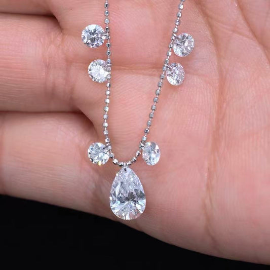 2.703ct Pear Round Lab Diamond Necklace |Diamond PT 950 Necklace, Custom Accept