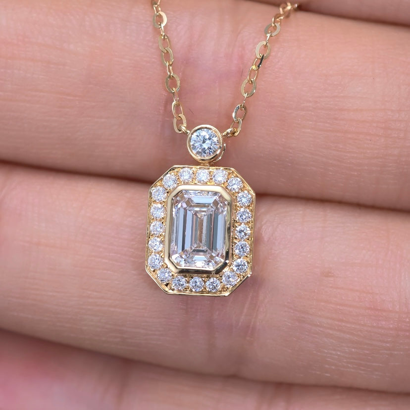1.278ct Rectangle Round Lab Diamond Necklace |Diamond PT 950 Necklace, Custom Accept