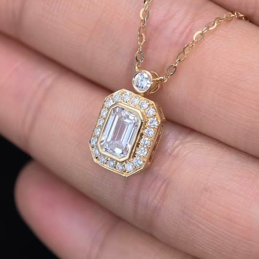 1.278ct Rectangle Round Lab Diamond Necklace |Diamond PT 950 Necklace, Custom Accept