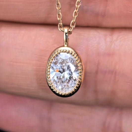 1ct Oval Lab Diamond Necklace |Diamond PT 950 Necklace, Custom Accept