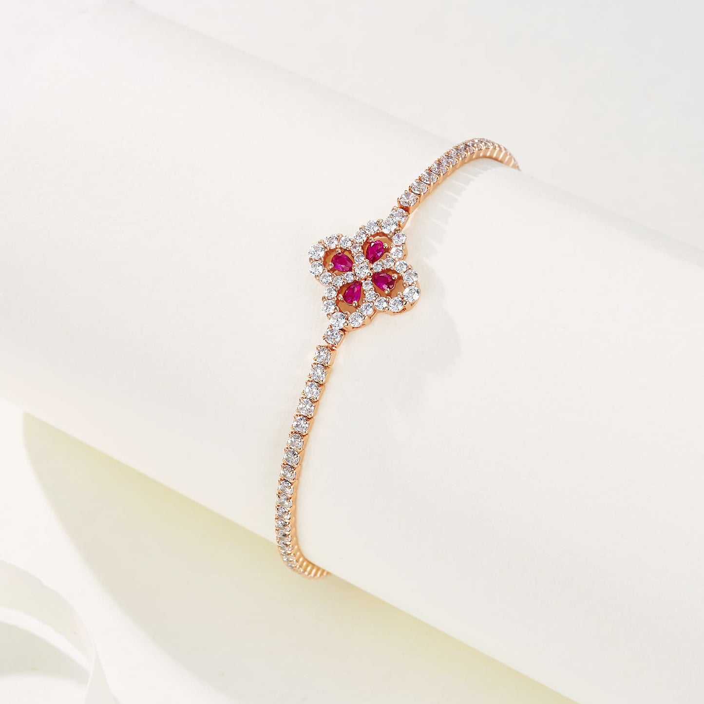 0.14ct Geometry Lab Ruby Bracelet | Rhodium-Plated S925 Silver, Custom Available